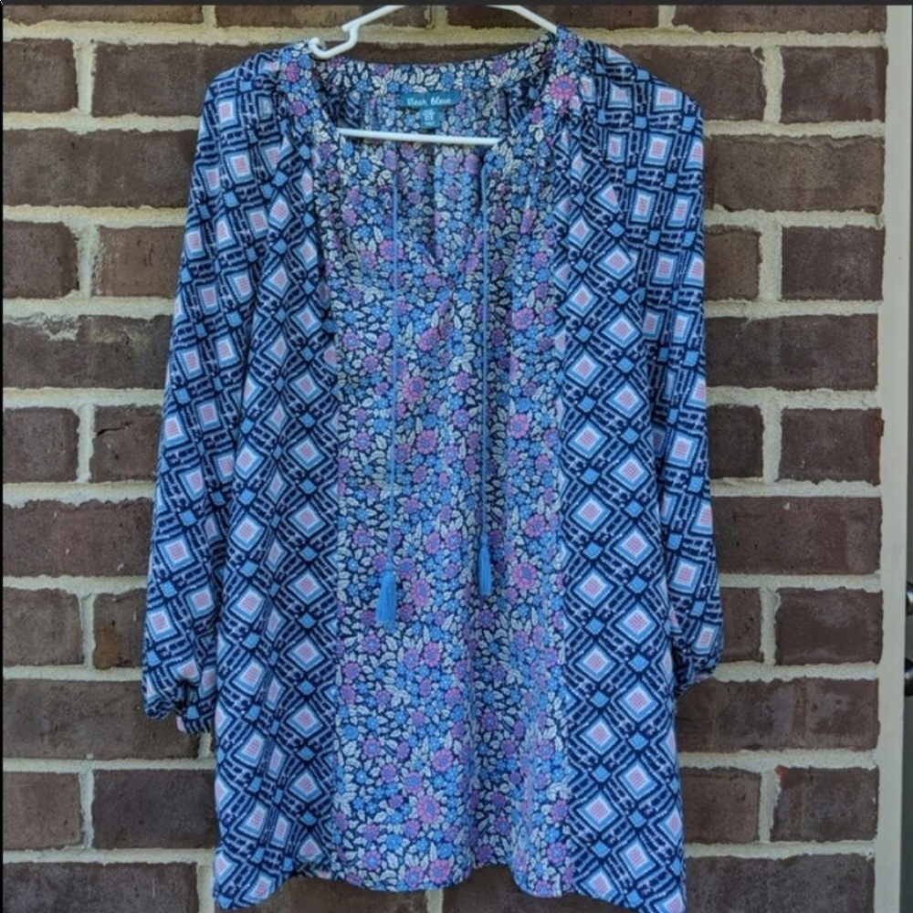 Tasseled v neck blouse fleur Bleue